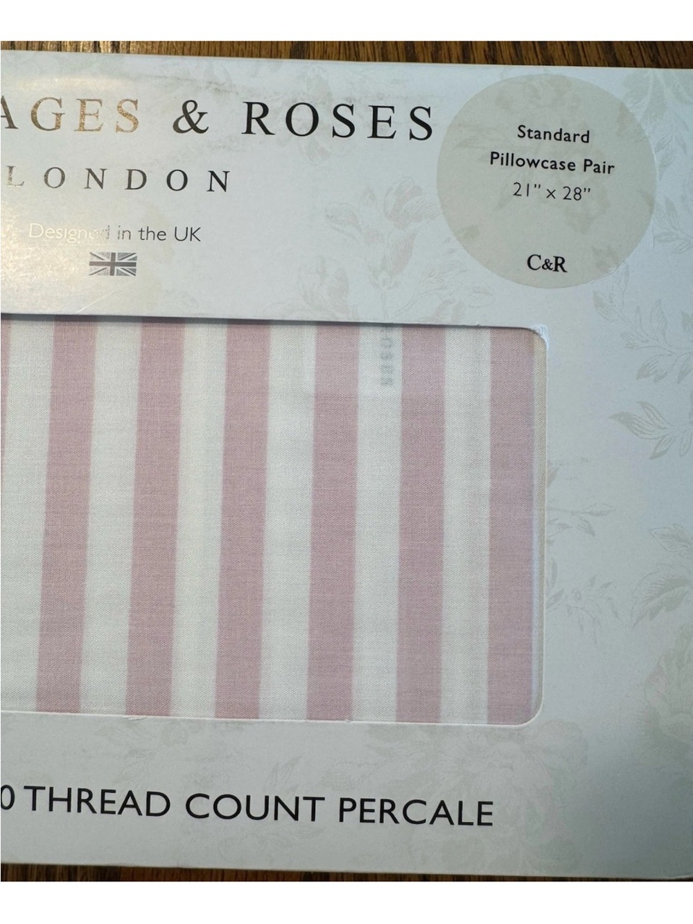 Cabbages & Roses ~ Pink Striped Pillowcase Pair ~ 21" x 28"/200TC ~ 100% Cotton - Picture 3 of 7